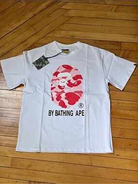 White Tee with Pink Camo Ape Logo
